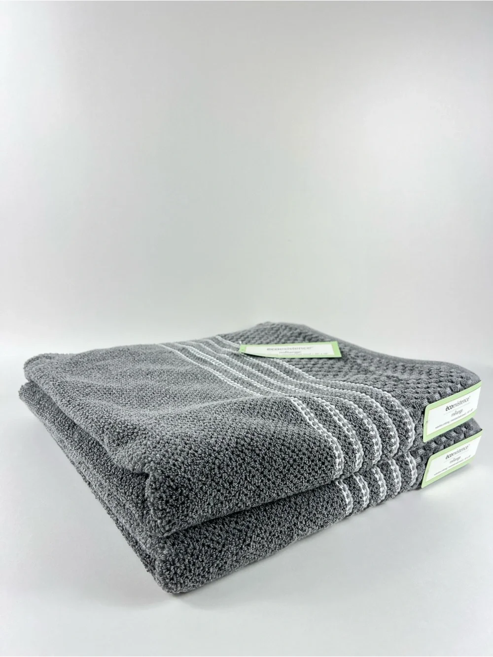 Ecoexistence Oversized Bath Towels Medium Gray White Stripe Soft Cotton 2 Pc NEW